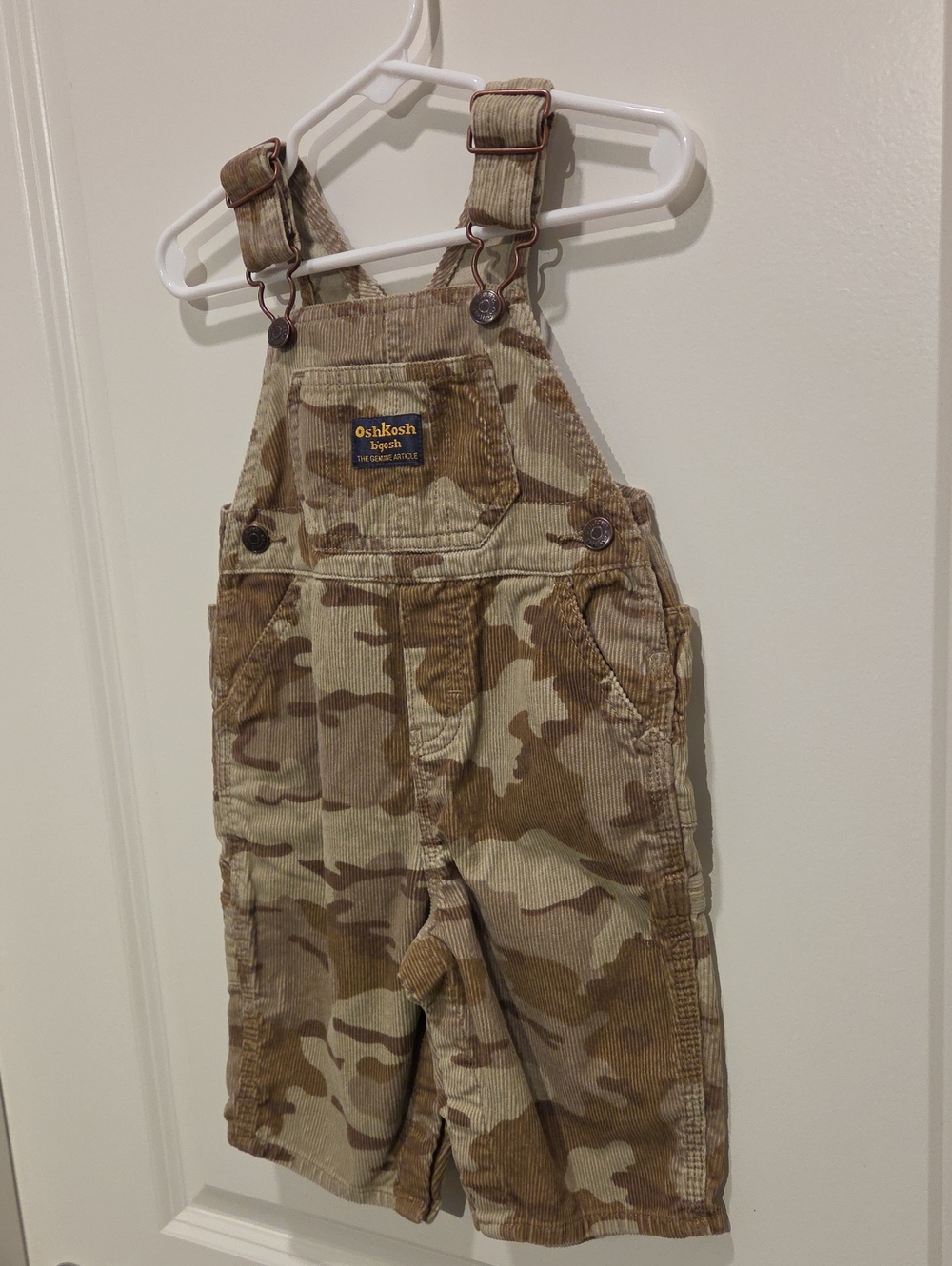 OshKosh B'gosh Boys' Camo Corduroy Overalls in Brown and Tan